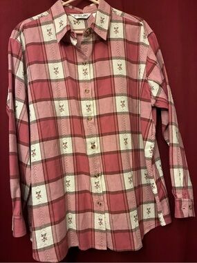 Victoria Jones Woman Pink and Cream Plaid Button-Down Shirt 2x Made in India